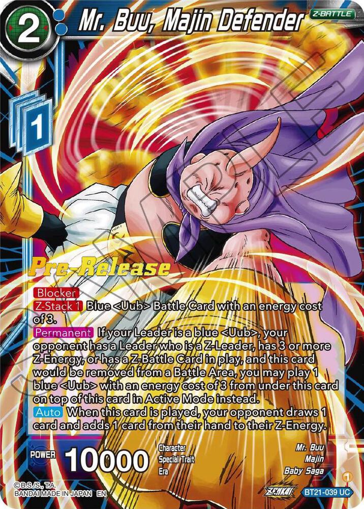 Mr Buu Majin Defender BT21-039 Wild Resurgence Pre-Release Cards Dragonball Super card