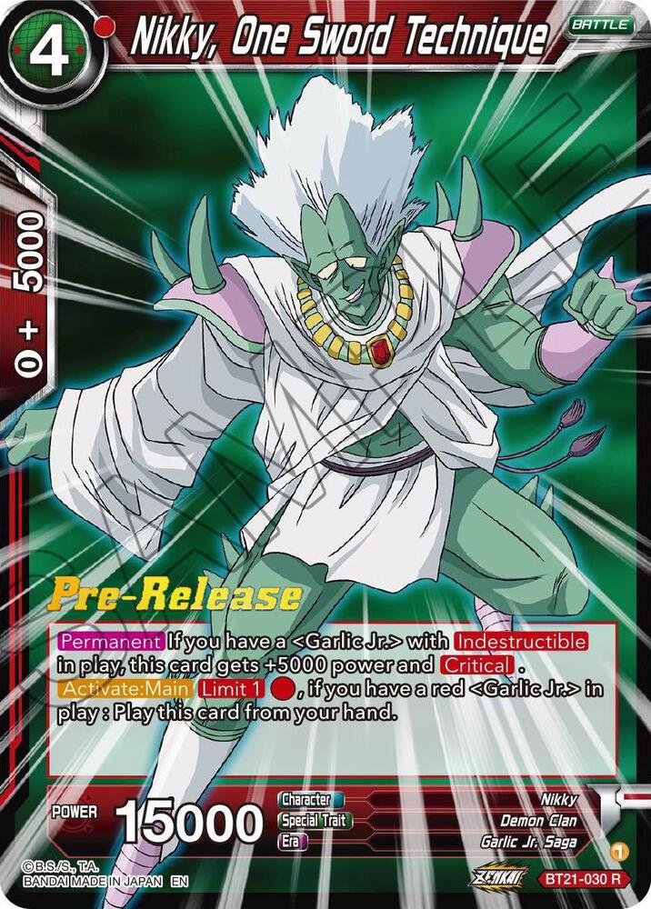 Nikky One Sword Technique BT21-030 Wild Resurgence Pre-Release Cards Dragonball Super card