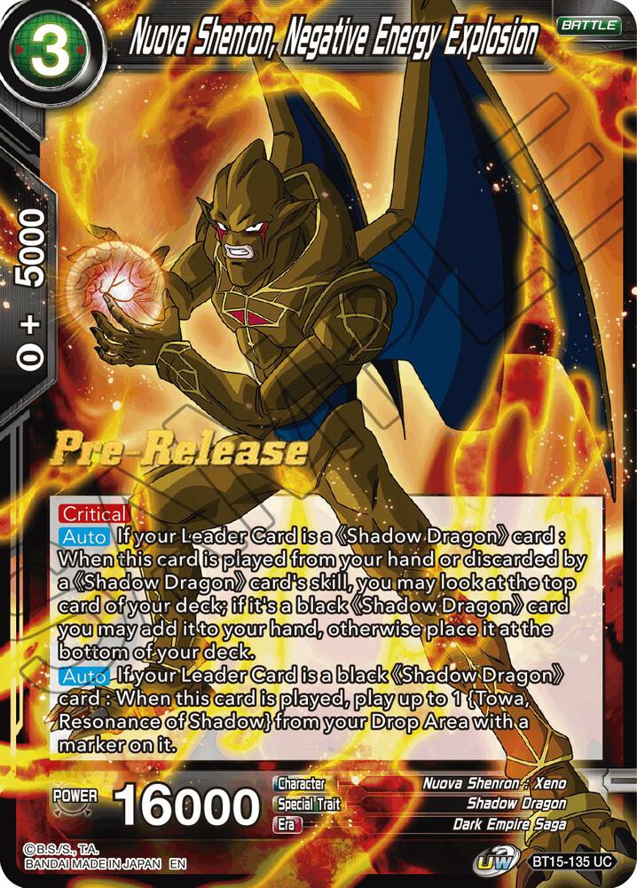 Nuova Shenron Negative Energy Explosion BT15-135 Saiyan Showdown Pre-Release Cards Dragonball Super card