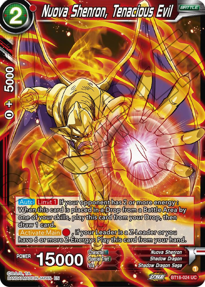 Nuova Shenron Tenacious Evil Foil BT18-024 Dawn of the Z-Legends Dragonball Super card
