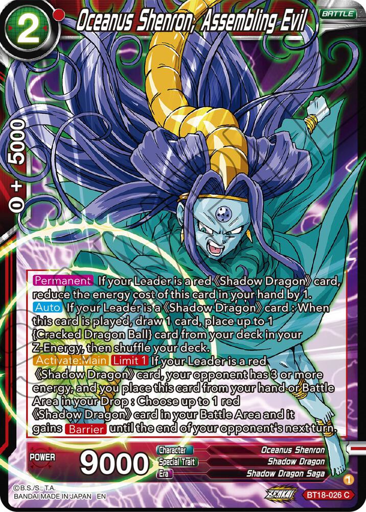 Oceanus Shenron Assembling Evil Foil BT18-026 Dawn of the Z-Legends Dragonball Super card
