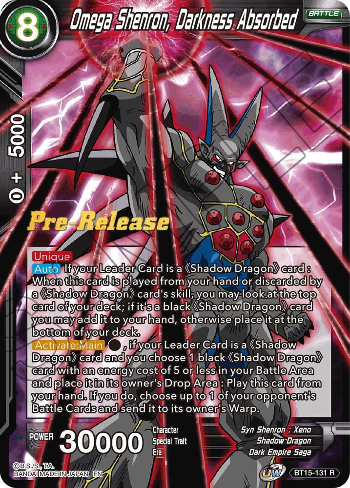 Omega Shenron Darkness Absorbed BT15-131 Saiyan Showdown Pre-Release Cards Dragonball Super card