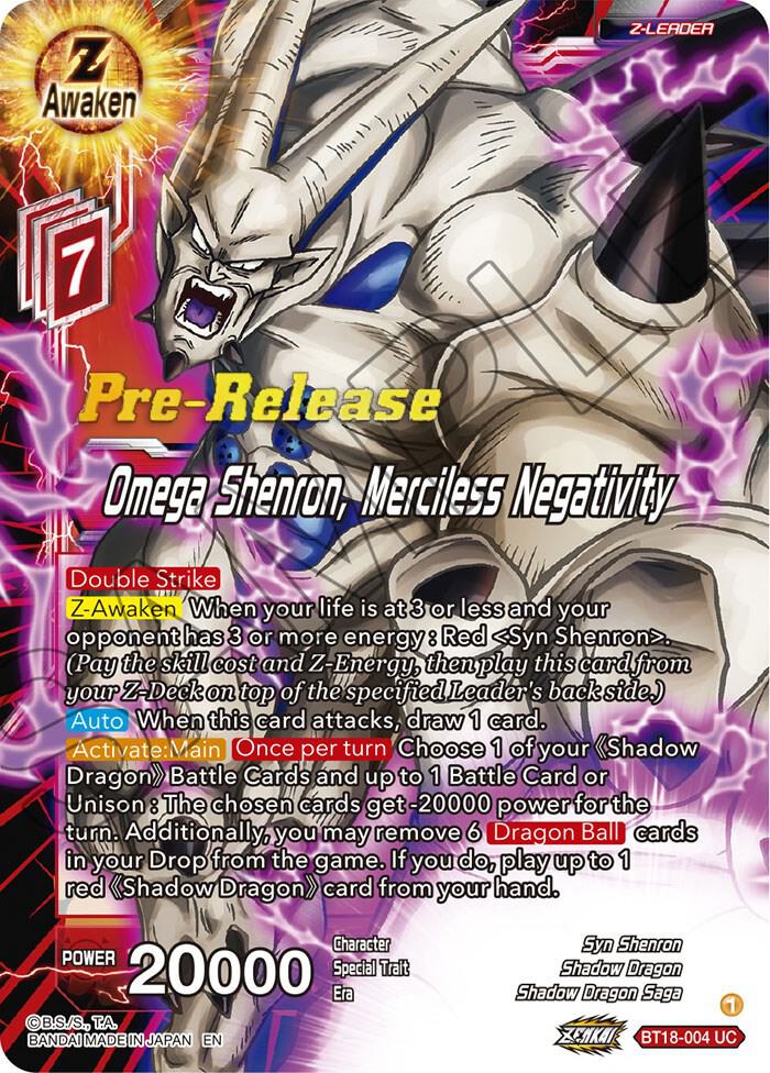 Omega Shenron Merciless Negativity BT18-004 Dawn of the Z-Legends Pre-Release Cards Dragonball Super card