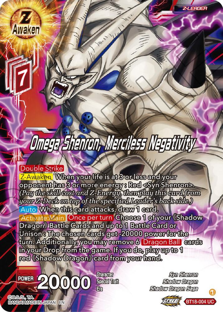 Omega Shenron Merciless Negativity Foil BT18-004 Dawn of the Z-Legends Dragonball Super card
