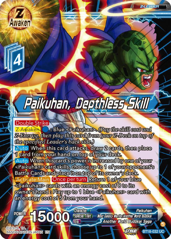 Paikuhan Depthless Skill BT18-032 Dawn of the Z-Legends Dragonball Super card