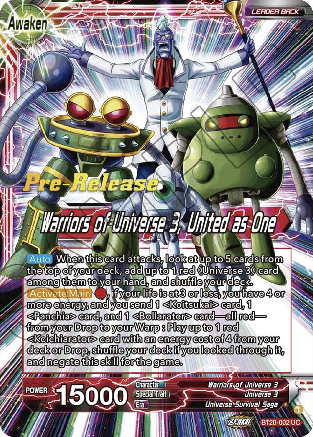 Paparoni Warriors of Universe 3 United as One BT20-002 Power Absorbed Pre-Release Cards Dragonball Super card