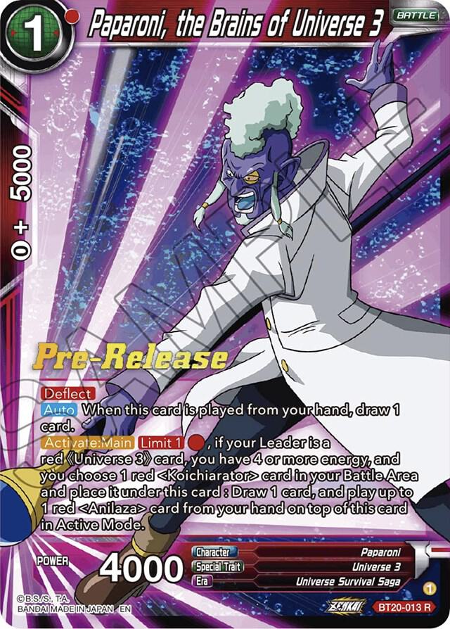 Paparoni the Brains of Universe 3 BT20-013 Power Absorbed Pre-Release Cards Dragonball Super card