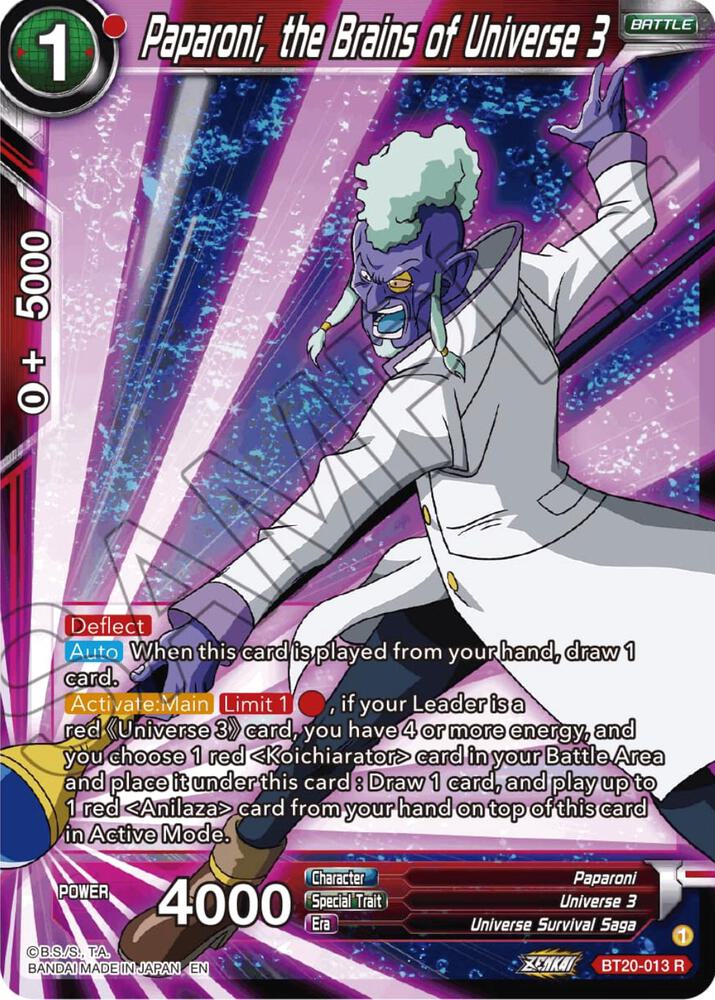 Paparoni the Brains of Universe 3 BT20-013 Power Absorbed Dragonball Super card