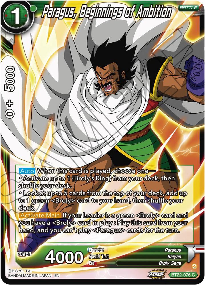 Paragus Beginnings of Ambition Foil BT22-076 Critical Blow Dragonball Super card