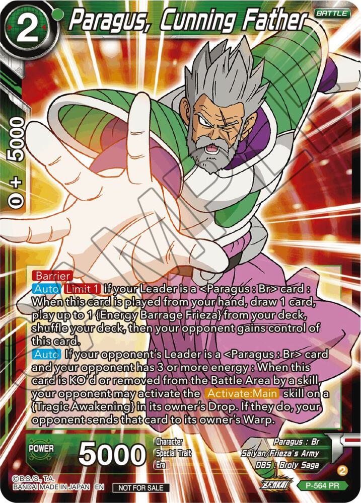 Paragus Cunning Father Zenkai Series Tournament Pack Vol6 P-564 Tournament Promotion Cards Dragonball Super card