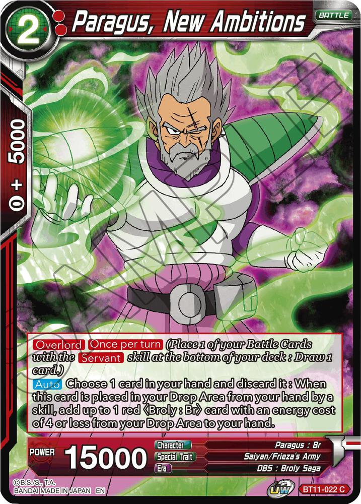 Paragus New Ambitions Foil BT11-022 Vermilion Bloodline Dragonball Super card