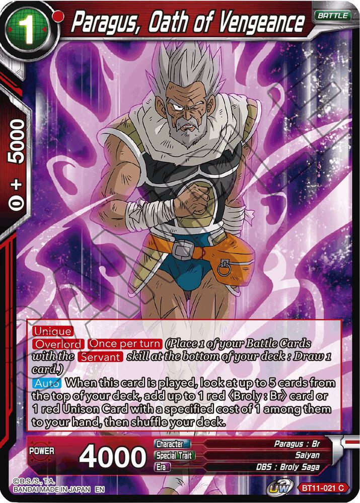 Paragus Oath of Vengeance Foil BT11-021 Vermilion Bloodline Dragonball Super card