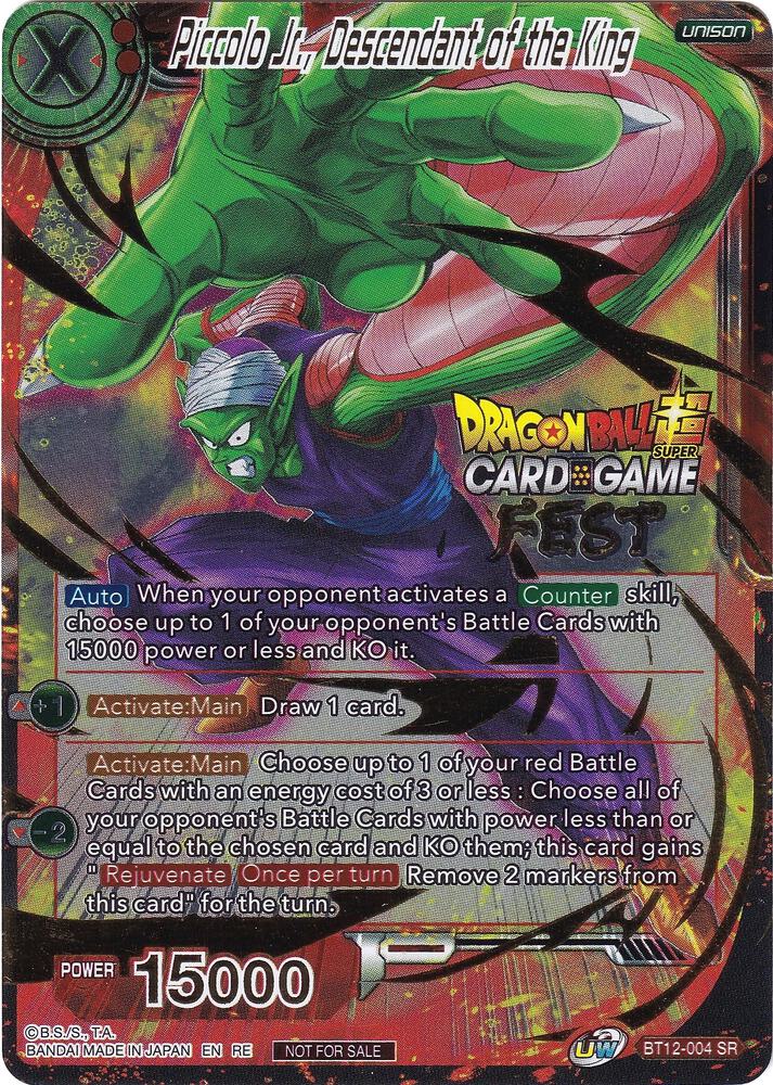 Piccolo Jr Descendant of the King Card Game Fest 2022 BT12-004 Tournament Promotion Cards Dragonball Super card