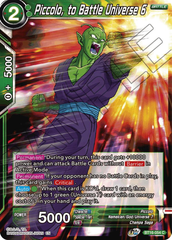 Piccolo to Battle Universe 6 BT16-054 Realm of the Gods Dragonball Super card