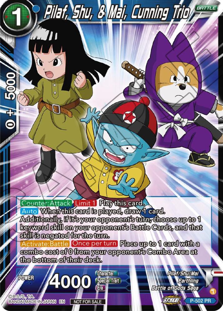 Pilaf Shu and Mai Cunning Trio Zenkai Series Tournament Pack Vol4 P-502 Tournament Promotion Cards Dragonball Super card
