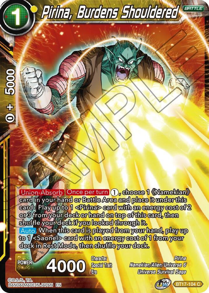 Pirina Burdens Shouldered BT17-104 Ultimate Squad Dragonball Super card