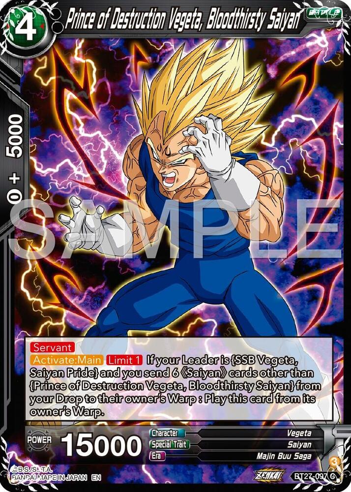 Prince of Destruction Vegeta Bloodthirsty Saiyan BT27-097 History of Z Dragonball Super card