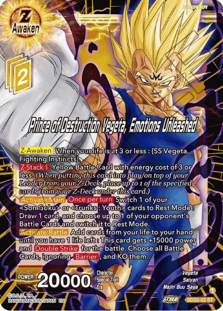Prince of Destruction Vegeta Emotions Unleashed SD22-02 Power Absorbed Dragonball Super card