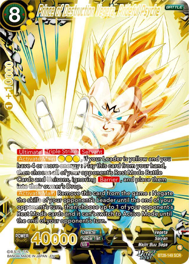 Prince of Destruction Vegeta Prideful Psyche BT28-149 Prismatic Clash Dragonball Super card