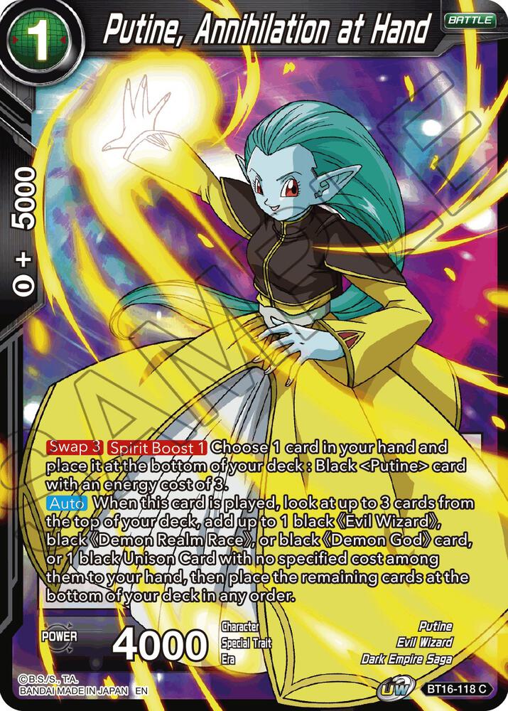 Putine Annihilation at Hand BT16-118 Realm of the Gods Dragonball Super card