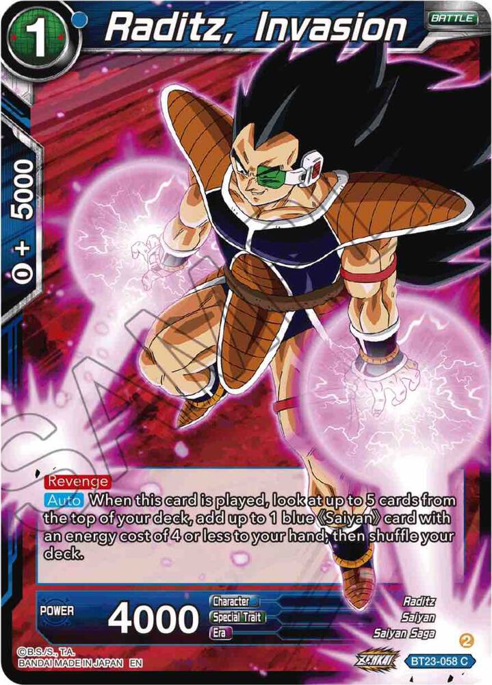 Raditz Invasion BT23-058 Perfect Combination Dragonball Super card