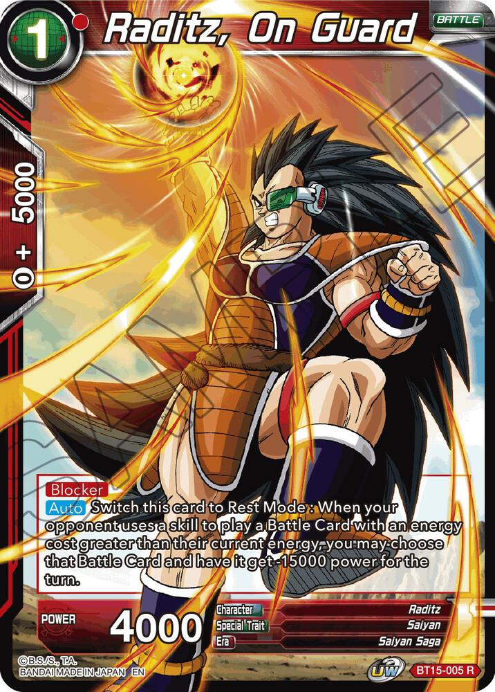 Raditz On Guard Foil BT15-005 Saiyan Showdown Dragonball Super card