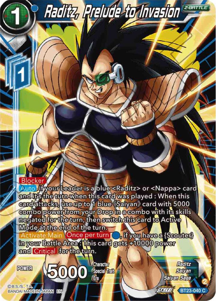 Raditz Prelude to Invasion Foil BT23-040 Perfect Combination Dragonball Super card