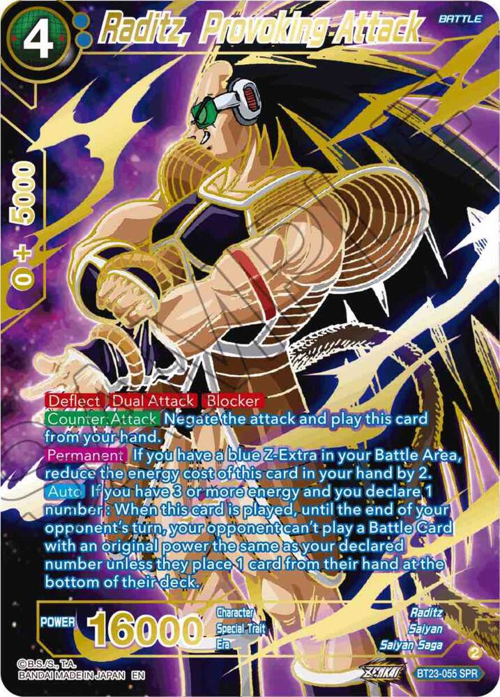 Raditz Provoking Attack SPR BT23-055 Perfect Combination Dragonball Super card