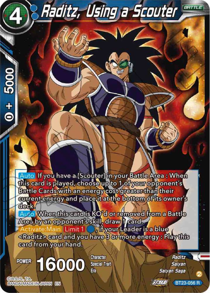 Raditz Using a Scouter Foil BT23-056 Perfect Combination Dragonball Super card