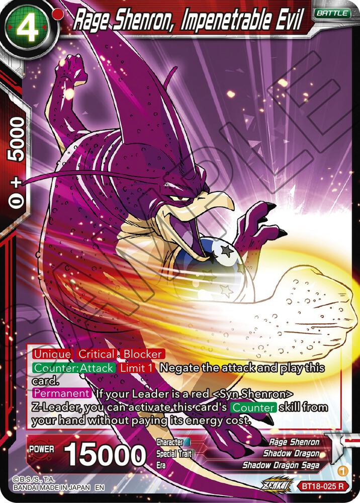 Rage Shenron Impenetrable Evil BT18-025 Dawn of the Z-Legends Dragonball Super card