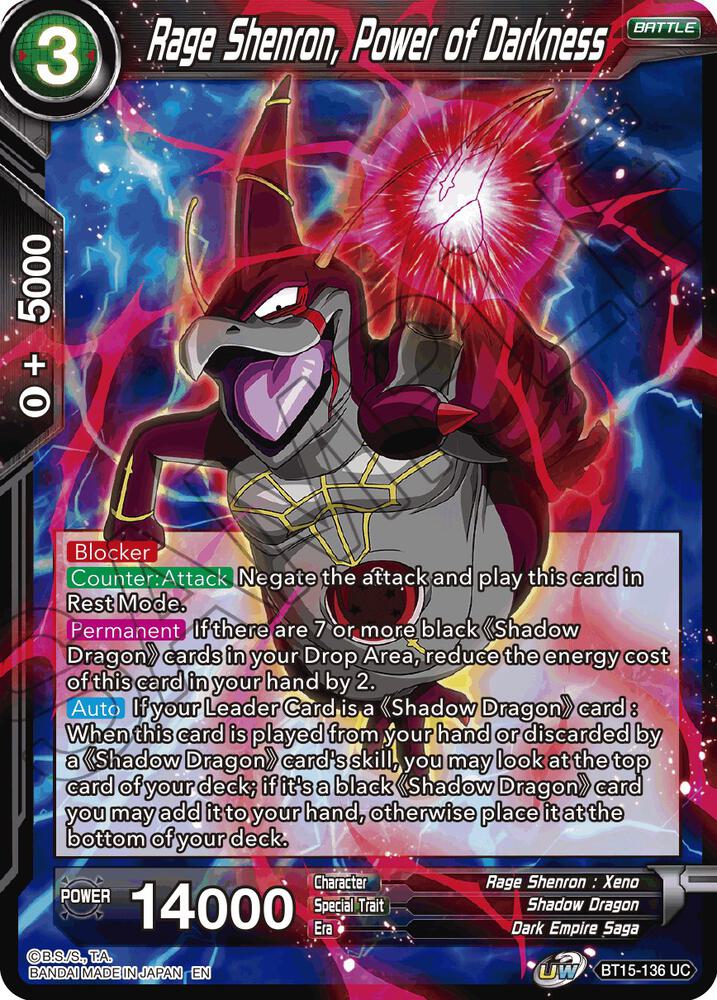Rage Shenron Power of Darkness Foil BT15-136 Saiyan Showdown Dragonball Super card