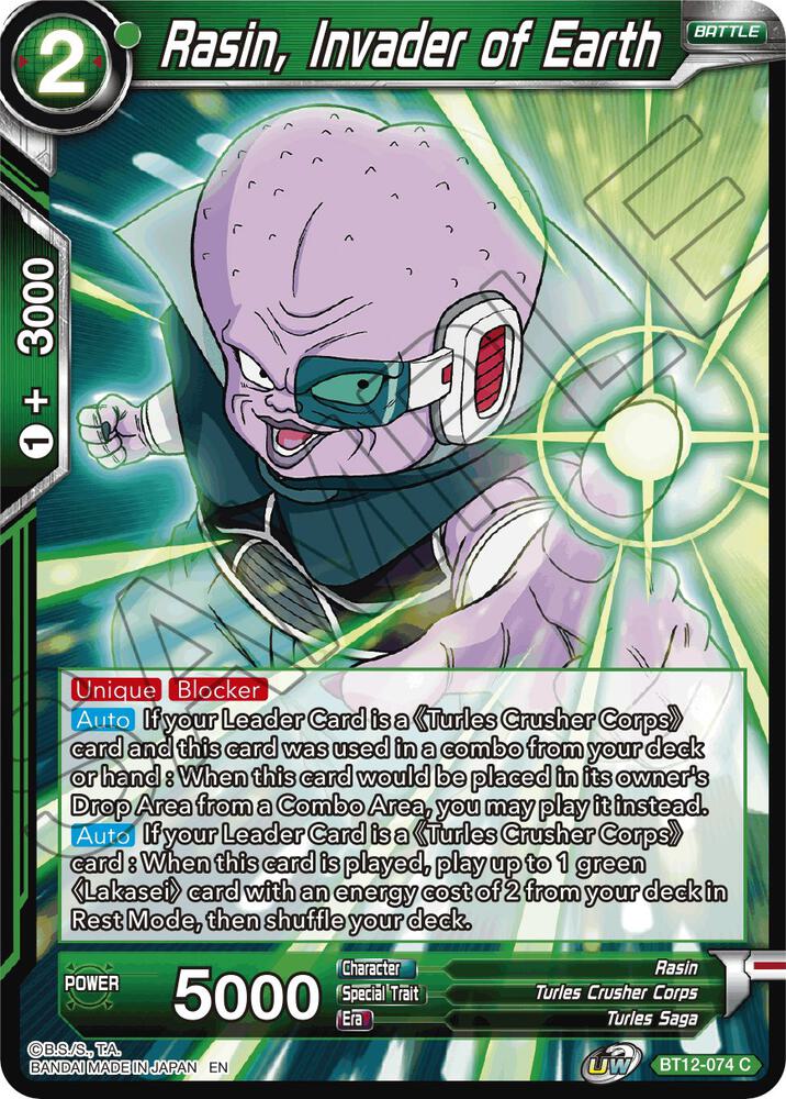 Rasin Invader of Earth Foil BT12-074 Vicious Rejuvenation Dragonball Super card