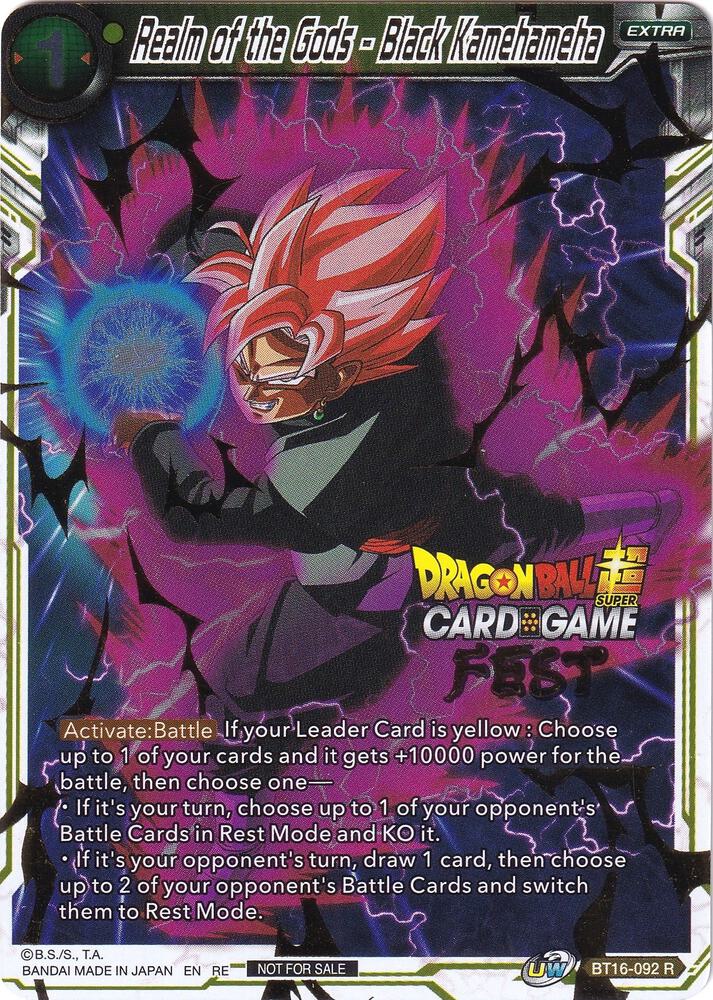 Realm of the Gods Black Kamehameha Card Game Fest 2022 BT16-092 Tournament Promotion Cards Dragonball Super card