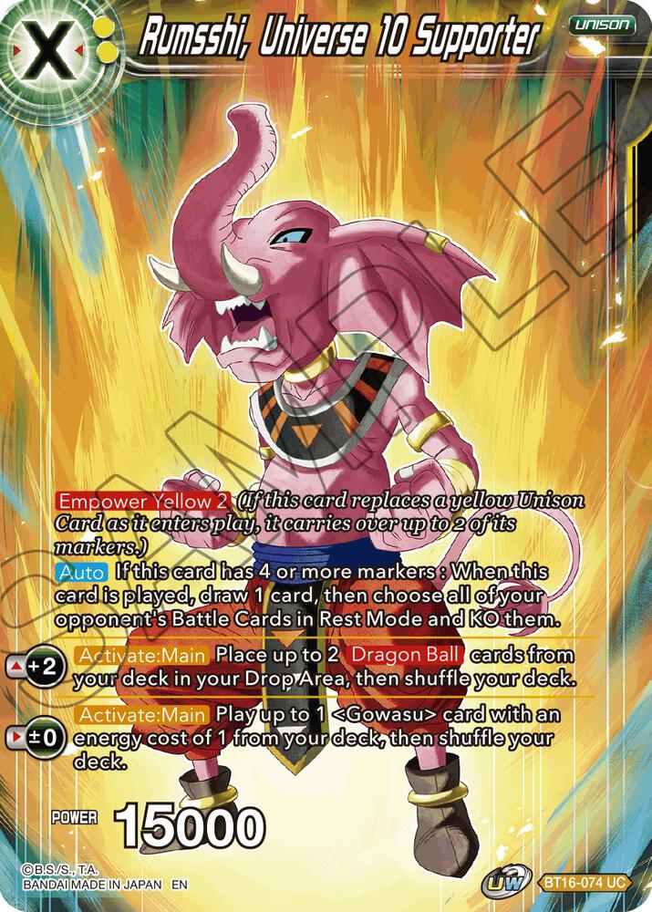 Rumsshi Universe 10 Supporter Foil BT16-074 Realm of the Gods Dragonball Super card