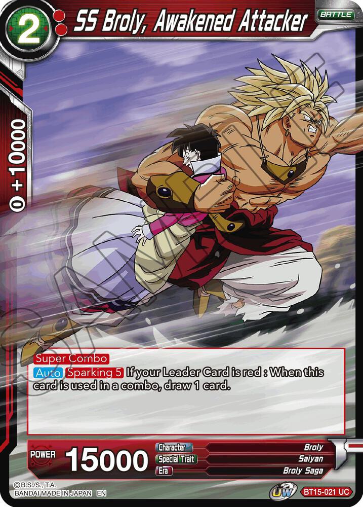 SS Broly Awakened Attacker Foil BT15-021 Saiyan Showdown Dragonball Super card