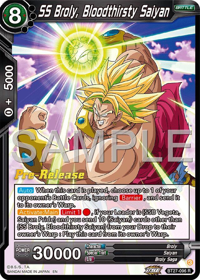 SS Broly Bloodthirsty Saiyan BT27-096 History of Z Pre-Release Cards Dragonball Super card