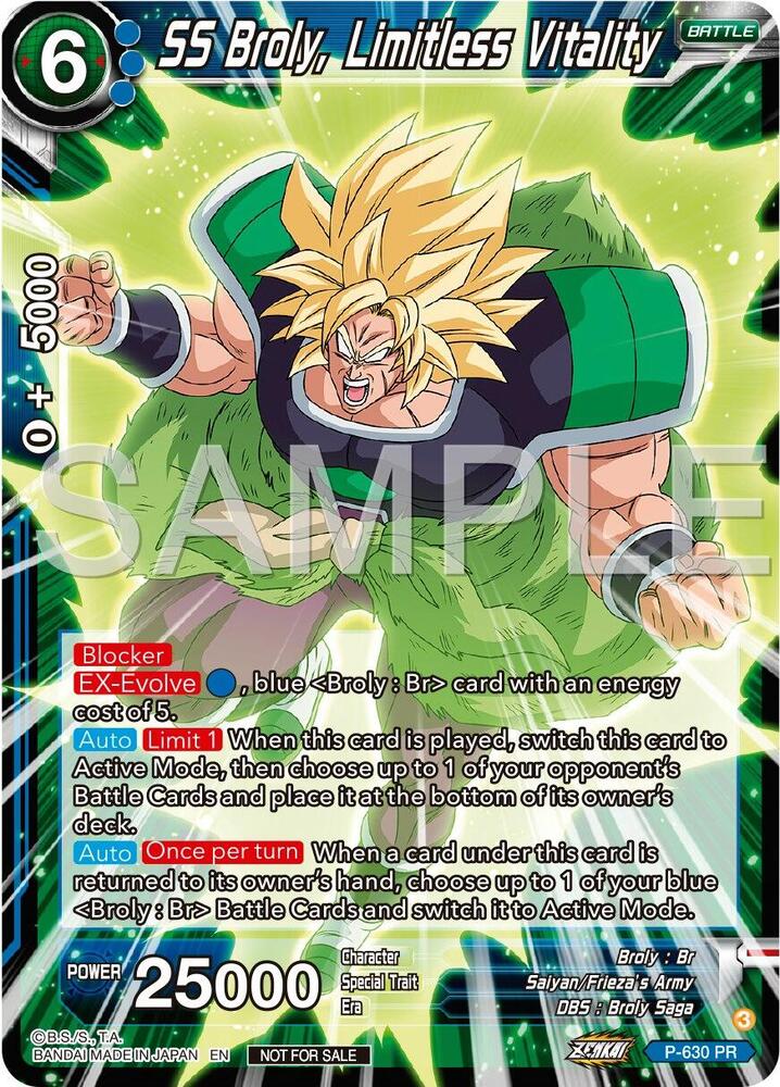 SS Broly Limitless Vitality Zenkai Series Tournament Pack Vol9 P-630 Promotion Cards Dragonball Super card