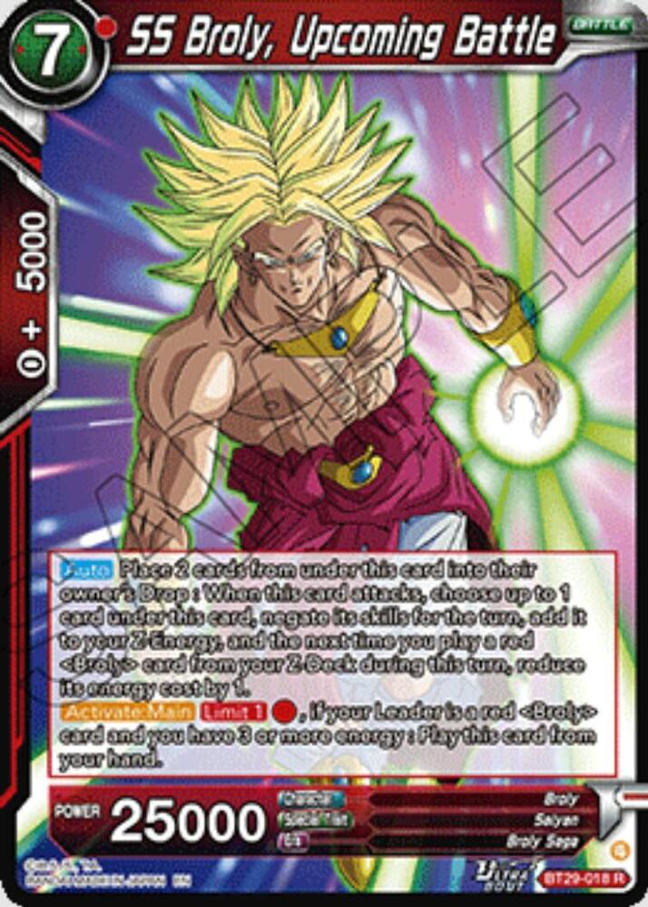 SS Broly Upcoming Battle BT29-018 Fearsome Rivals Dragonball Super card
