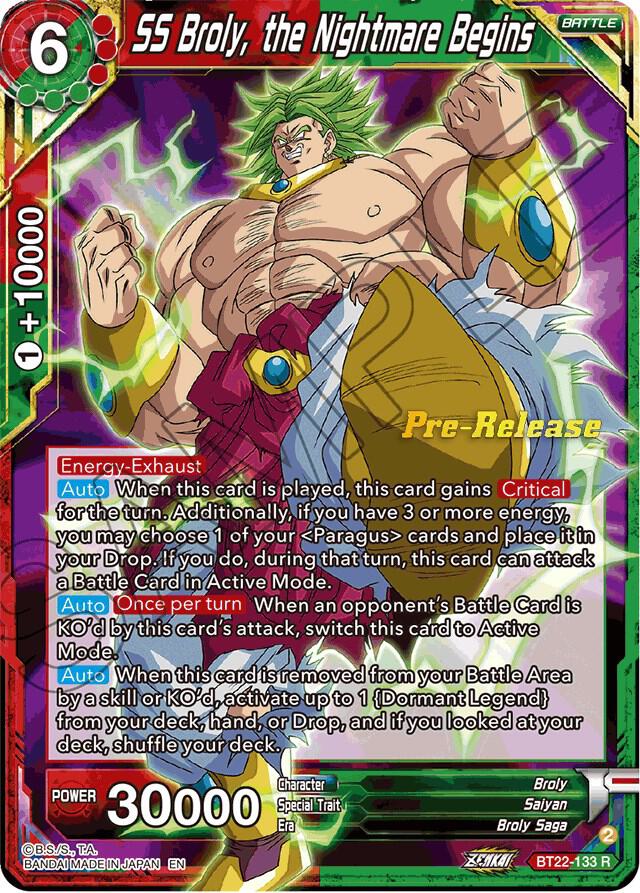 SS Broly the Nightmare Begins BT22-133 Critical Blow Pre-Release Cards Dragonball Super card