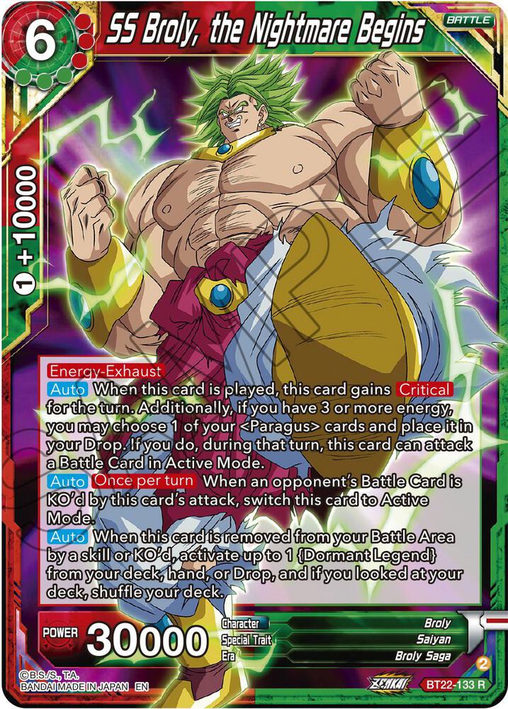 SS Broly the Nightmare Begins Foil BT22-133 Critical Blow Dragonball Super card