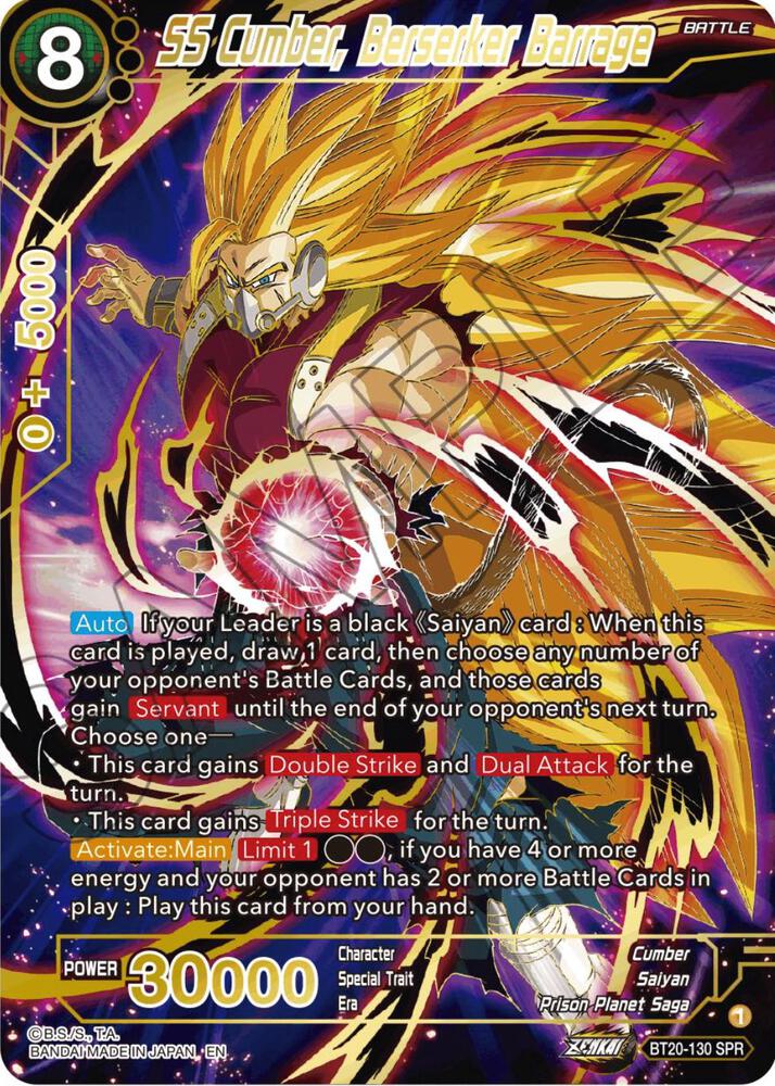 SS Cumber Berserker Barrage SPR BT20-130 Power Absorbed Dragonball Super card