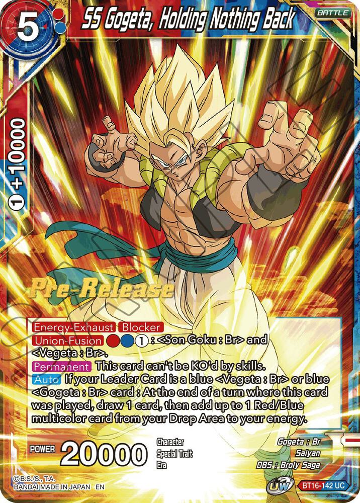 SS Gogeta Holding Nothing Back BT16-142 Realm of the Gods Pre-Release Cards Dragonball Super card
