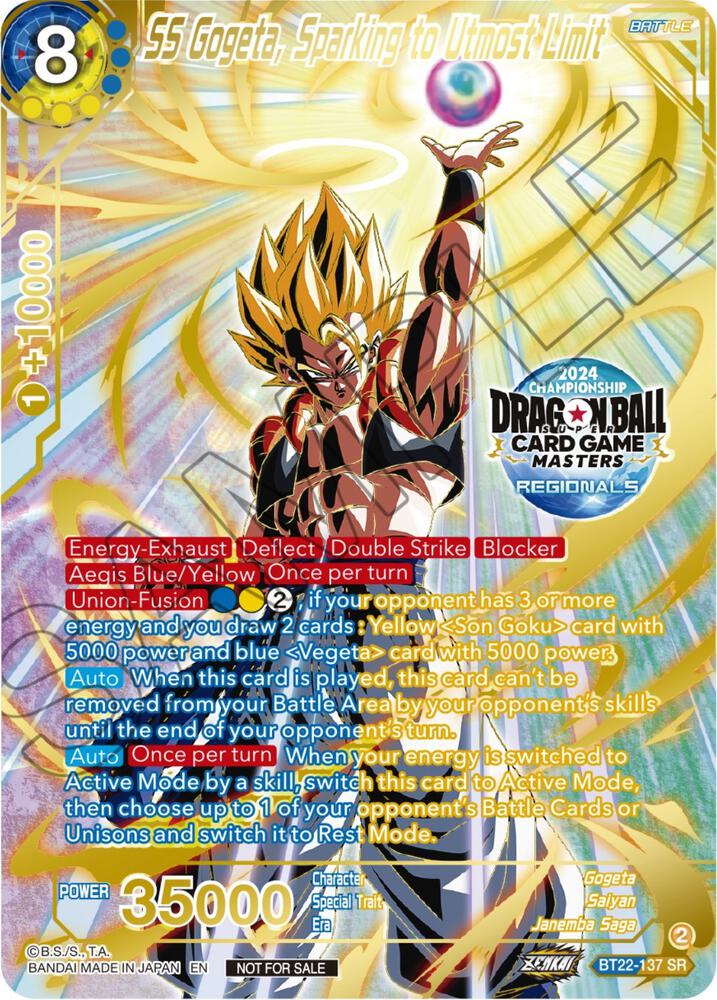 SS Gogeta Sparking to Utmost Limit 2024 Championship Regionals Top 16 BT22-137 Tournament Promotion Cards Dragonball Super card