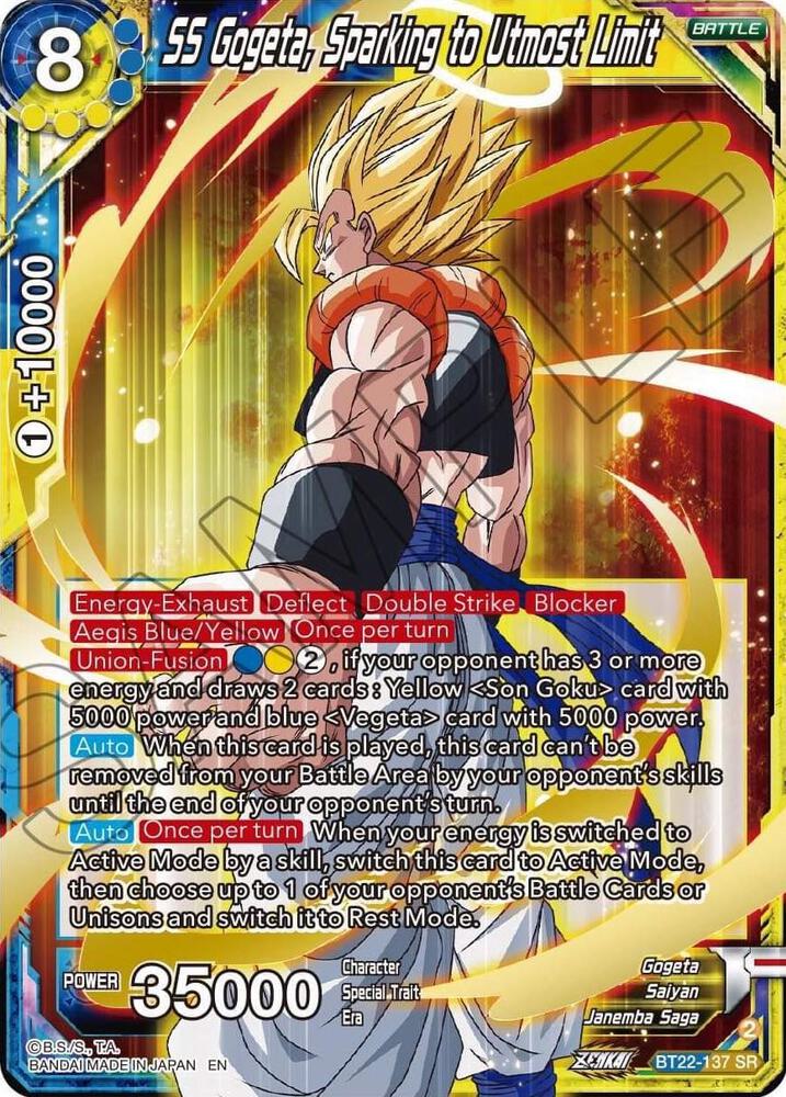 SS Gogeta Sparking to Utmost Limit BT22-137 Critical Blow Dragonball Super card