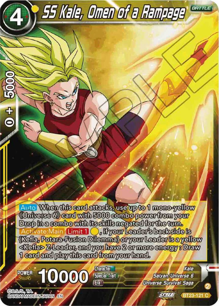 SS Kale Omen of a Rampage Foil BT23-121 Perfect Combination Dragonball Super card