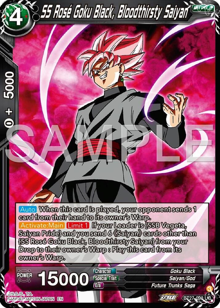 SS Rose Goku Black Bloodthisty Saiyan BT27-098 History of Z Dragonball Super card