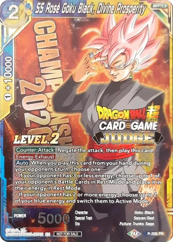 SS Rose Goku Black Divine Prosperity Level 2 P-206 Judge Promotion Cards Dragonball Super card