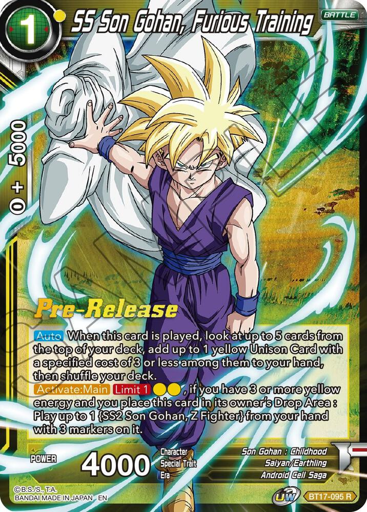 SS Son Gohan Furious Training BT17-095 Ultimate Squad Pre-Release Cards Dragonball Super card