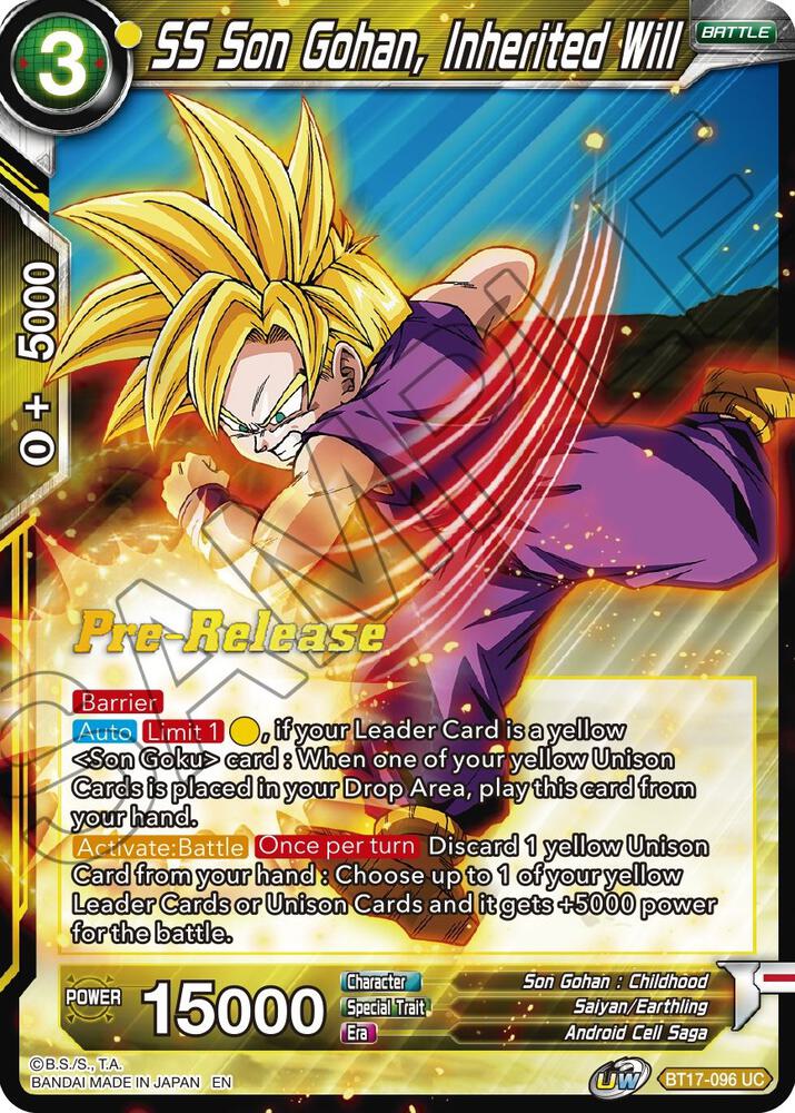 SS Son Gohan Inherited Will BT17-096 Ultimate Squad Pre-Release Cards Dragonball Super card