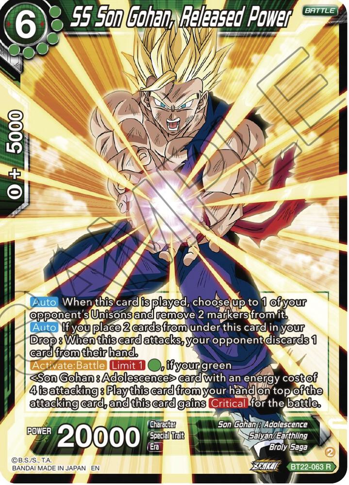 SS Son Gohan Released Power Foil BT22-063 Critical Blow Dragonball Super card